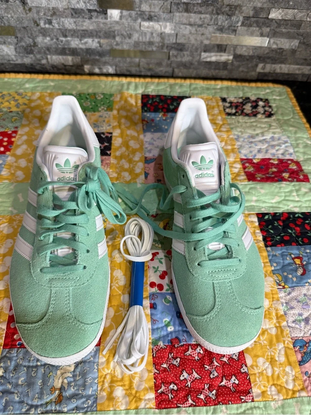 adidas Gazelle Mint Suede Sneakers with White Stripes
